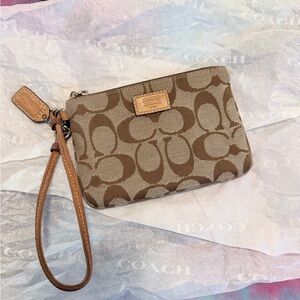 Coach Tan and Brown Signature Wristlet